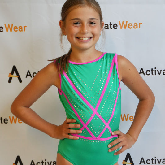 ELPHABA - Green and Pink Open Back Leotard