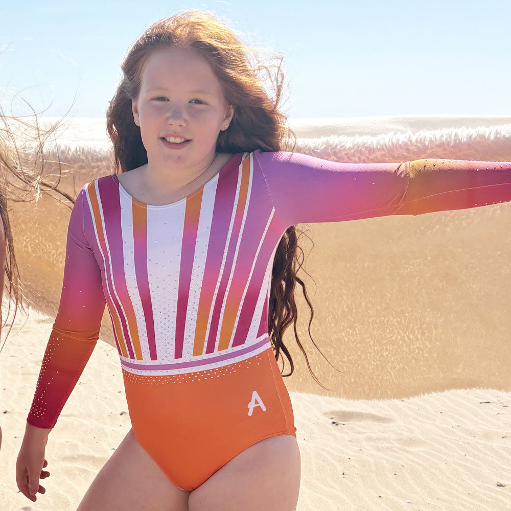 LUMINATE SLEEVED - Orange, Pink and White Sleeved Leotard