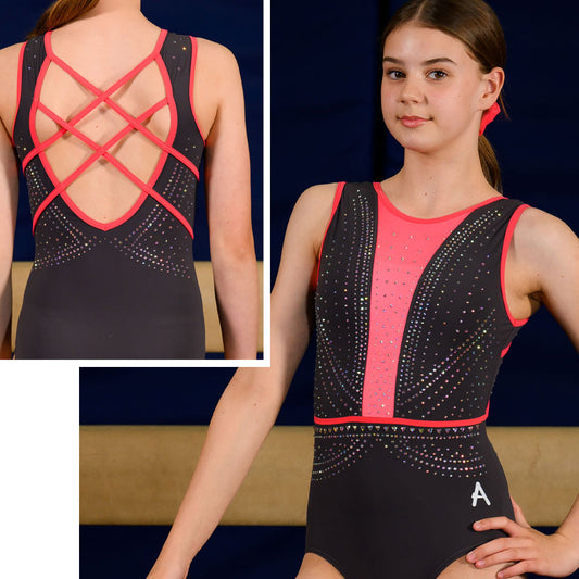SORELLE GREY - Grey lycra cross back leotard