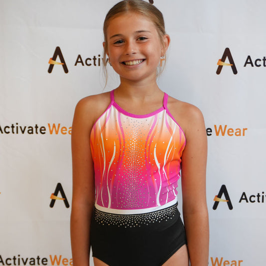 EMBER - Black and Pink Leotard with Diamante