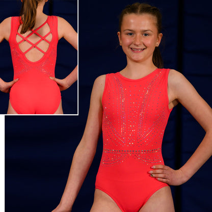 SORELLE - Coral lycra cross back leotard