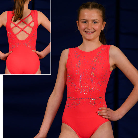 SORELLE - Coral lycra cross back leotard