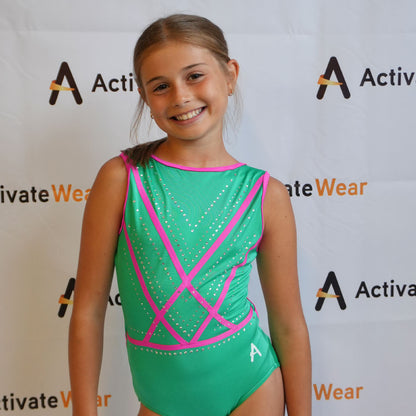 ELPHABA - Green and Pink Open Back Leotard